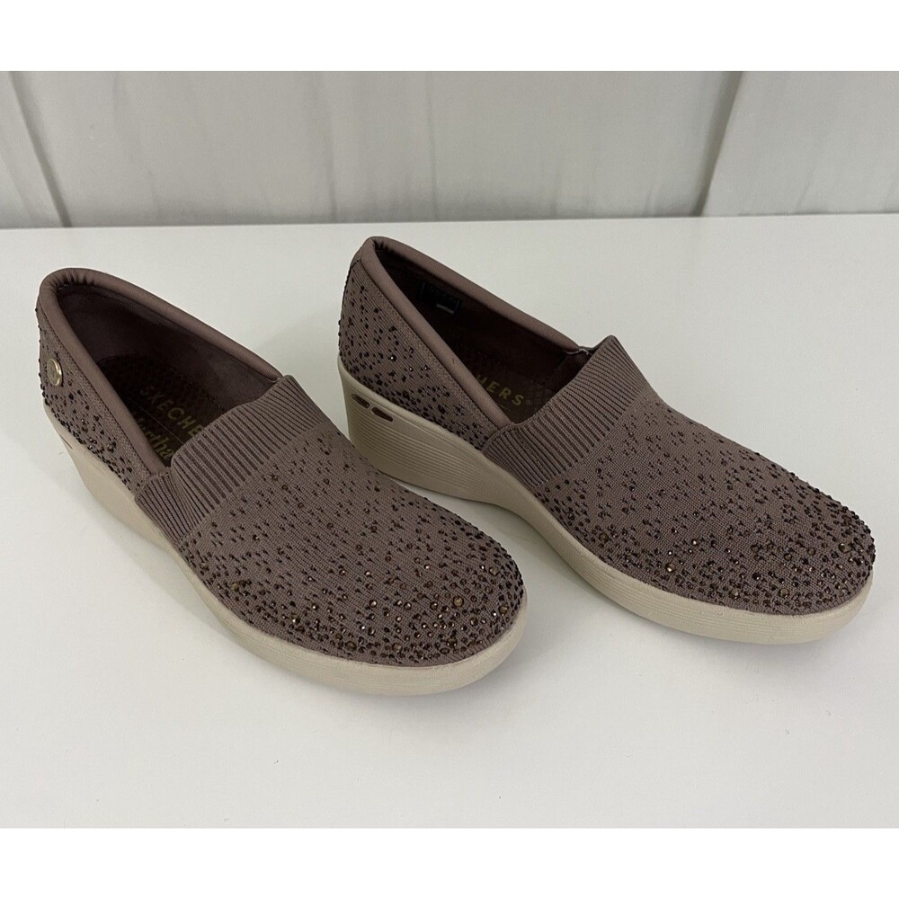Martha Stewart x Skechers Pier-Lite Sparkle Slip-Ons Rose Pink Wedge Heels 7.5